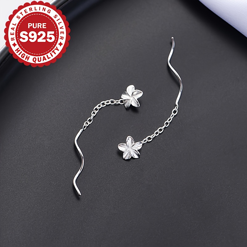 S925 Pure Silvery Five Flower Wave Ear Wire